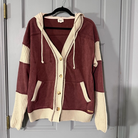 BKE Sweaters - BKE Women's Maroon and Cream Cardigan